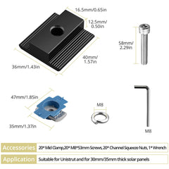 Anbte hardware layout with M8×59 bolts and channel squeeze nuts included for complete installations