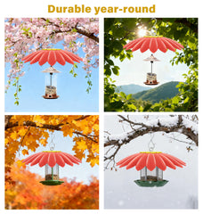 andergi dome installed on hummingbird feeder in garden — keeps nectar dry