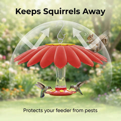 andergi installed on hummingbird feeder attracting birds and protecting nectar
