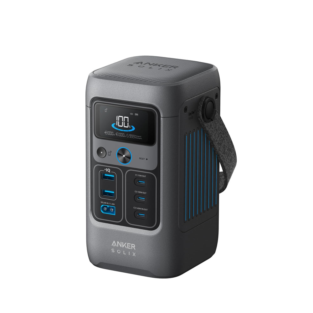 Anker SOLIX C200 front view showing compact design and readable display for portability
