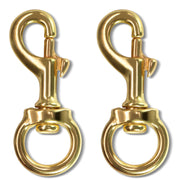 Anley brass snap hook front view showing sturdy construction and reliable hold