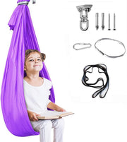 Aokitec sensory swing front view showing hammock shape and entry benefit