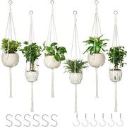 AOMGD front view of six ivory macrame hangers, ready-to-hang benefit