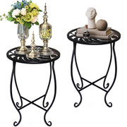 Aonagi front view of two metal side tables showing compact design and versatile use