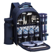 apollo walker front view of blue picnic backpack showing compact design and pockets