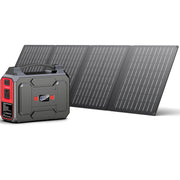 Apowking front view of power station and panel, shows portability benefit