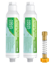 AQUA CREST front view showing compact inline filter and benefit of easy installation