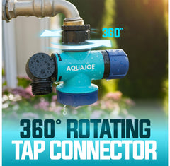 Aqua Joe detail of 360-degree rotating collar preventing hose twist and kinks