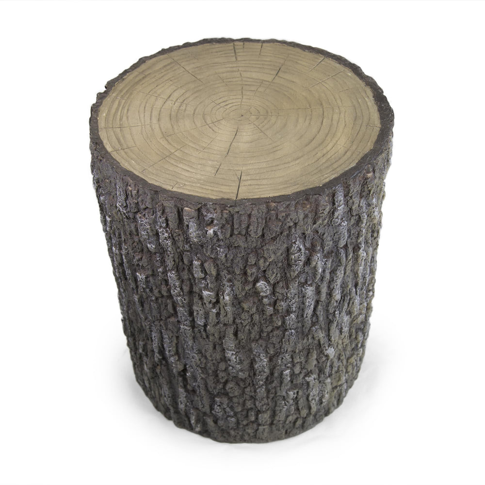 Aquascape stump front view showing realistic oak look and instant landscape camouflage