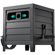 AQUAZILLA front view of closed metal hose reel box showing weatherproof design and tidy storage
