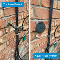 Aquor hydrant next to tape measure illustrating 3-5/8 inch install depth