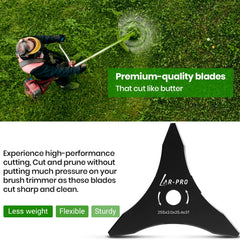 AR-PRO blade mounted on trimmer cutting brush, efficient heavy-duty performance