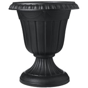Arcadia Garden Products black urn front view showing classic silhouette and curb appeal
