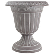 Arcadia Garden Products front view of white wash urn showing classic silhouette and curb appeal