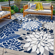 Arenarug front view blue floral rug enhances outdoor décor and comfort