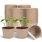 ARGCONNER front packaging display showing 60 peat pots and 30 labels for easy organization