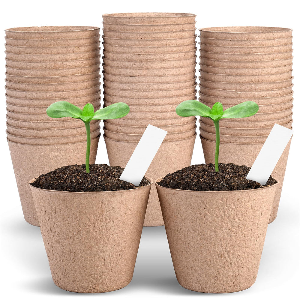 ARGCONNER front view of 50 peat pots with labels showcasing kit convenience