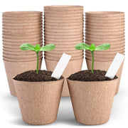 ARGCONNER front view of 50 peat pots with labels showcasing kit convenience