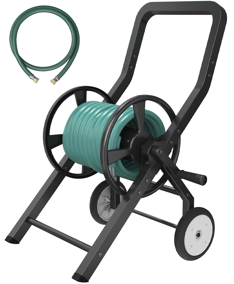 Artigarden front view of hose cart showing tidy storage and capacity