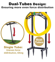 Artigarden holder in use with coiled hose demonstrating tidy, tangle-free storage