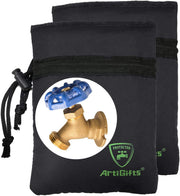 ArtiGifts front view of faucet cover packaging showing set of two, easy storage benefit
