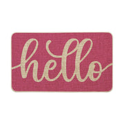 Artoid Mode front view of pink Hello Spring doormat showing welcoming design and curb appeal