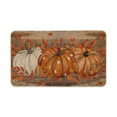 Artoid Mode front view of fall doormat showing pumpkin design and welcoming pattern benefit: seasonal curb appeal