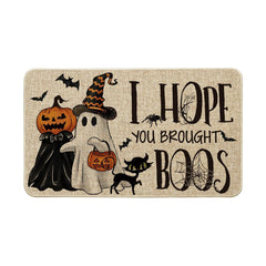 Artoid Mode front view ghost pumpkins cat doormat showing festive welcome and durability