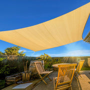 Artpuch front view of sand 12x16 shade sail showing shape and color benefit shade