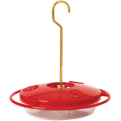 Aspects Mini Hummzinger front view showing red feeder and flowers, helps attract hummers