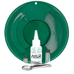 ASR Outdoor front view of green gold pan showing shape and portability