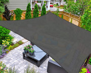 AsterOutdoor front view of graphite shade sail showing full canopy and shape benefit