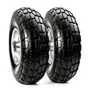 Atlantic front view of two 10-inch solid PU wheels showing fit and profile benefit: reliable replacement
