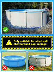Aulock clips installed on steel pool rail clamping cover, prevents wind lift