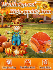 Aulock scarecrow placed in garden bed adding seasonal focal point and depth