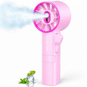 Ausic pink handheld misting fan front view showing compact design and controls for portable cooling
