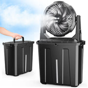 Ausic front view showing fan and bucket for portable cooling convenience