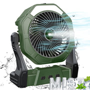 Ausic front view showing LED lantern and fan, for hands-free cooling