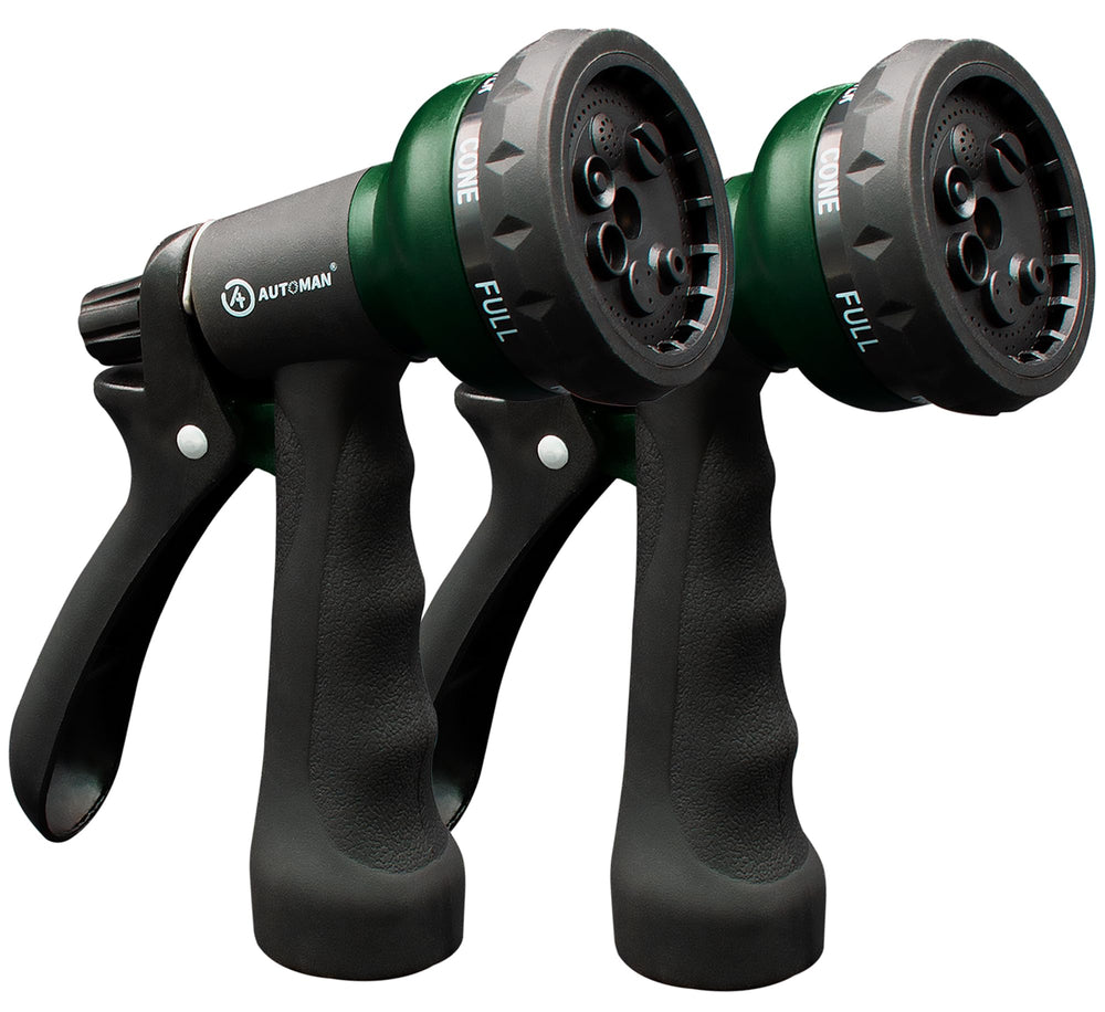 AUTOMAN front view of dual nozzles showing 7 patterns and connection benefit