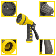 AUTOMAN nozzle screwed onto standard hose demonstrating universal fit