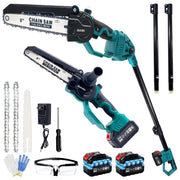 Autubin pole saw front view showing controls and portability benefit