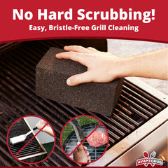 Avant Grub brick scraping griddle showing fast residue removal benefit