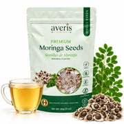 AVERIS front package of moringa seeds showing resealable pouch and weight