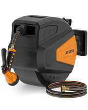 Ayleid front view of retractable hose reel showing compact mounted design and durability