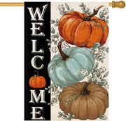 Baccessor front view of fall pumpkins flag showing welcoming design and curb appeal