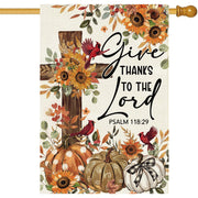 Baccessor front view showing full Give Thanks To The Lord design and vibrant seasons