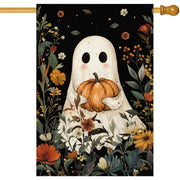 Baccessor flag front view with spooky pumpkin welcome for instant curb appeal