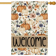 Baccessor front view of pumpkin floral flag showing full artwork and curb appeal