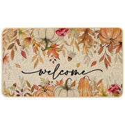 Baccessor front view doormat shows autumn pumpkins and leaves, welcoming guests