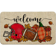 Baccessor front view showing autumn football design and welcome message benefit